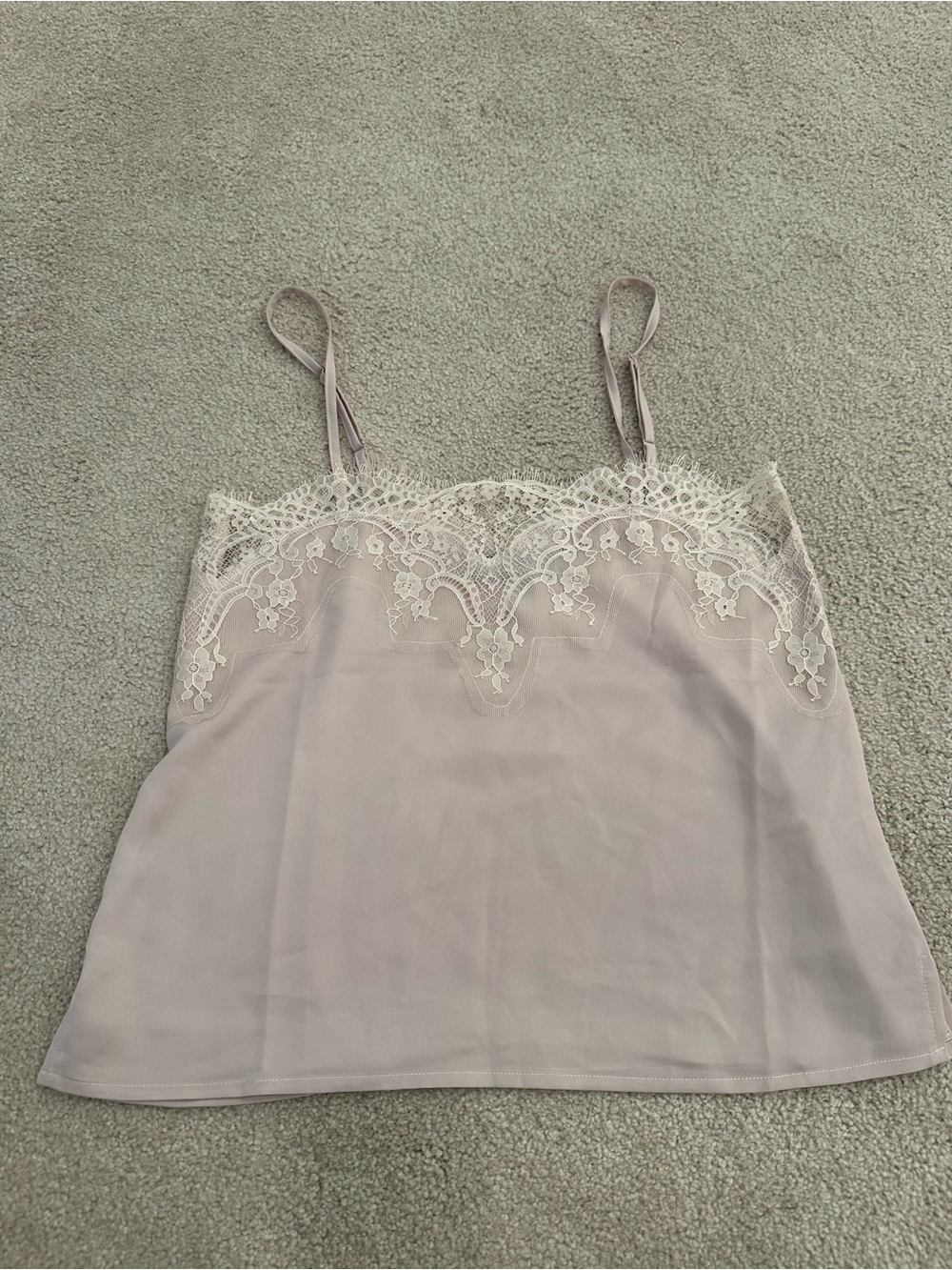 Lace Trim Satin Cami Tank Top - Light Mauve
